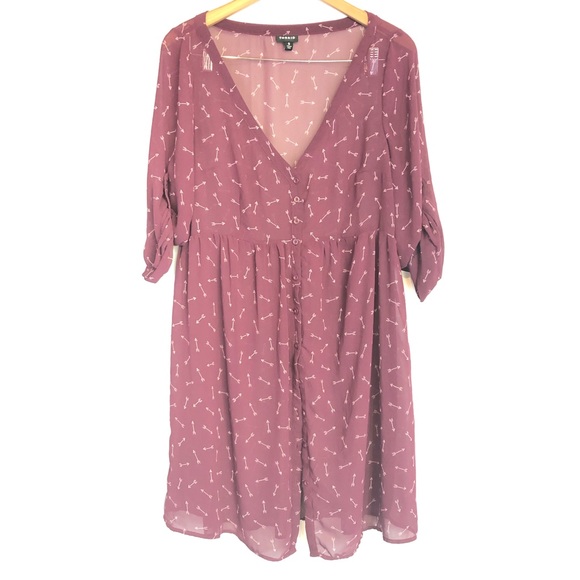 torrid Dresses & Skirts - Torrid sz 0 maroon sheer midi arrows dress buttons
